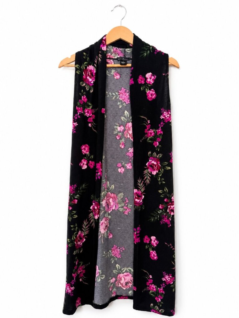 Floral‎ Sleeveless Open Front Duster Cardigan Vest Size S Black Boho Romantic